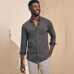Faherty NWT Sunwashed Knit Button-Up Organic Cotton Washed Black Shirt Size XXL